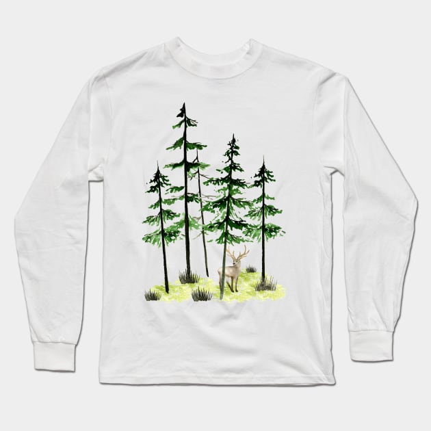 Watercolor forest Long Sleeve T-Shirt by JuliaBadeeva